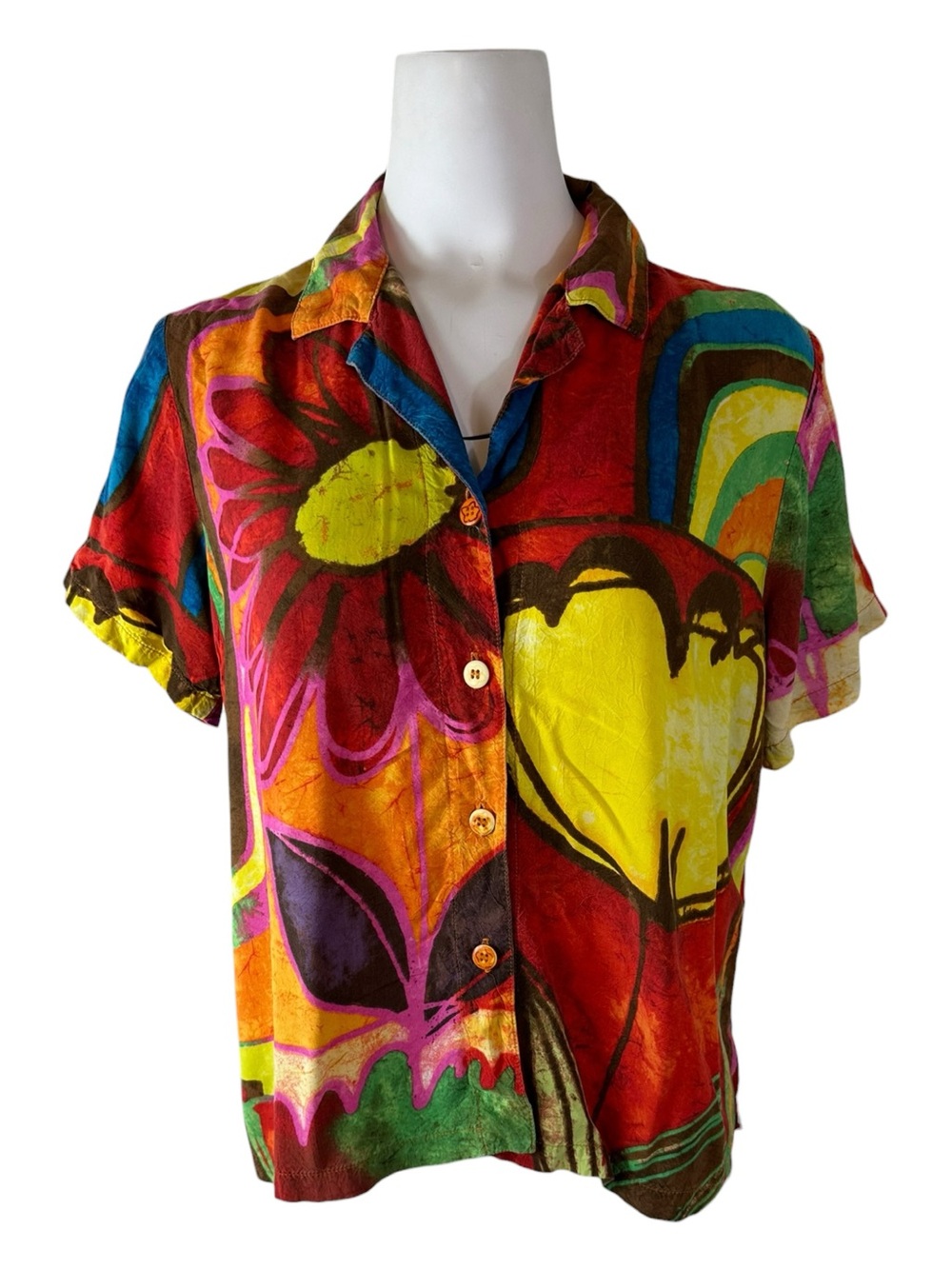 Jams World Vintage Abstract Floral Print Button Up Shirt Size L